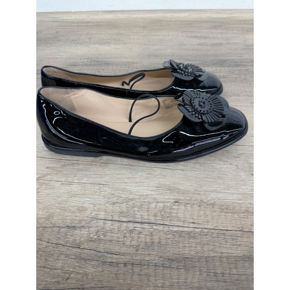 Coach Black Patent Leather Floral Applique Ballet Flats C5808 Womens 8B - Picture 4 of 9